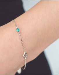 Georgini - Natural Green Agate And Two Natural Diamond May Silver Bracelet