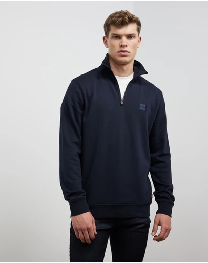 BOSS - Cotton-Terry Zip Neck Sweatshirt With Logo Patch