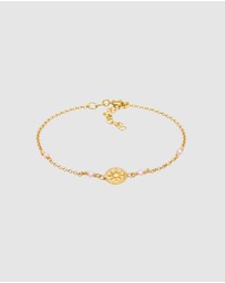 Elli Jewelry - Bracelet Coin Sun Vintage Trend Adjustable with Pink Quartz in 925 Sterling Silver Gold Plated
