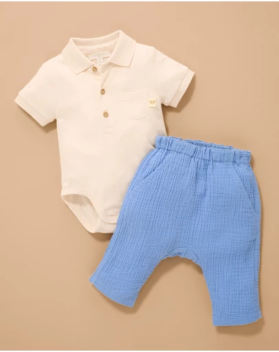 Purebaby - Slouchy Crinkle Cotton Pants- Kids-Babies