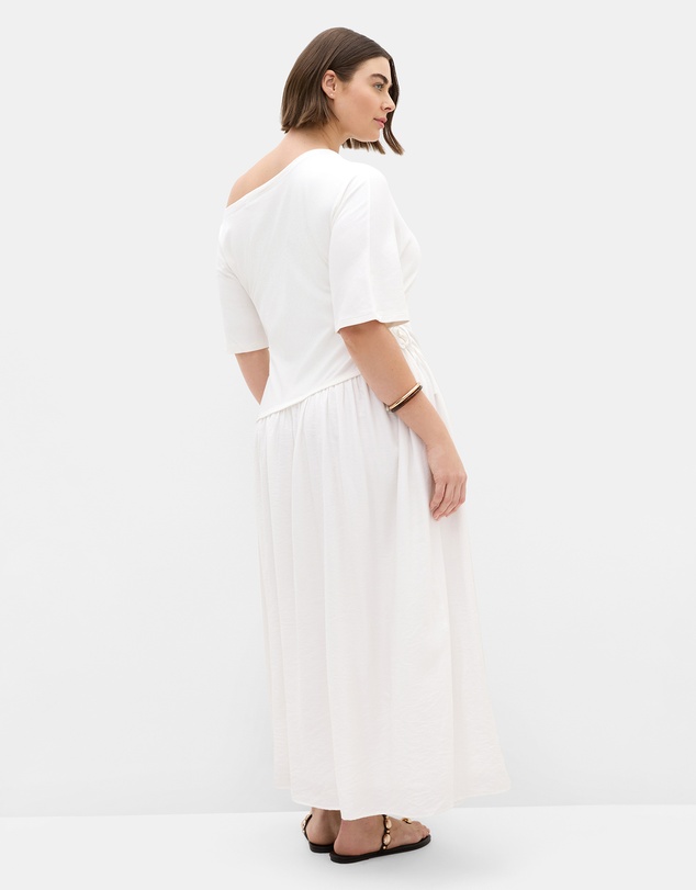 City Chic - Plus size Off Shoulder Mixed Media Maxi Dress - ivory
