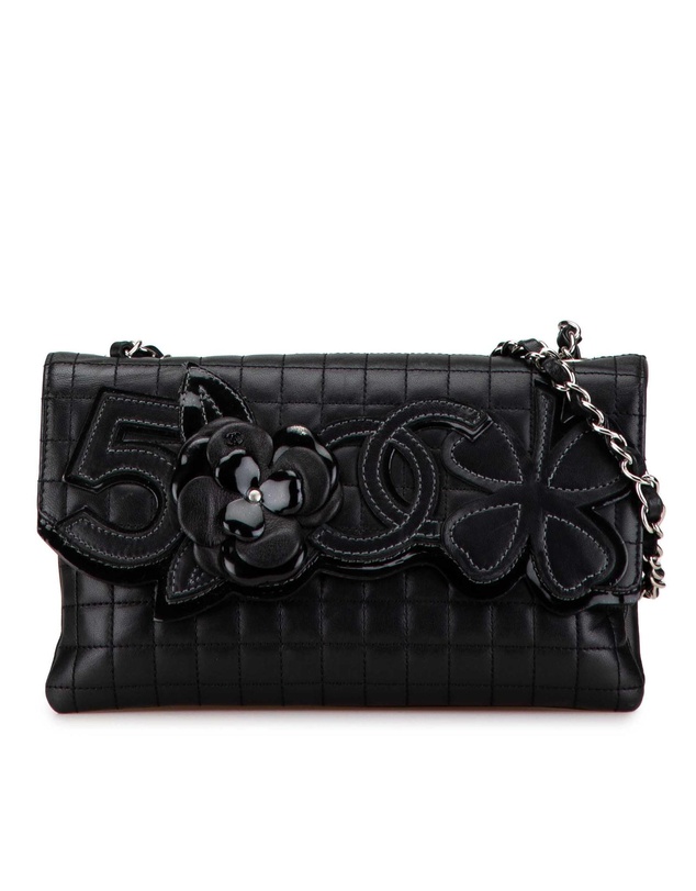 Pre-Loved by Azura Reborn - Pre-Loved Choco Bar Calfskin Camellia No. 5 CC Shoulder Bag