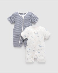 Purebaby - 2 Pack Short Zip Growsuit -Babies