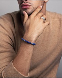Nialaya Jewellery - Men's Hexagon Beaded Bracelet with Blue Lapis and Silver