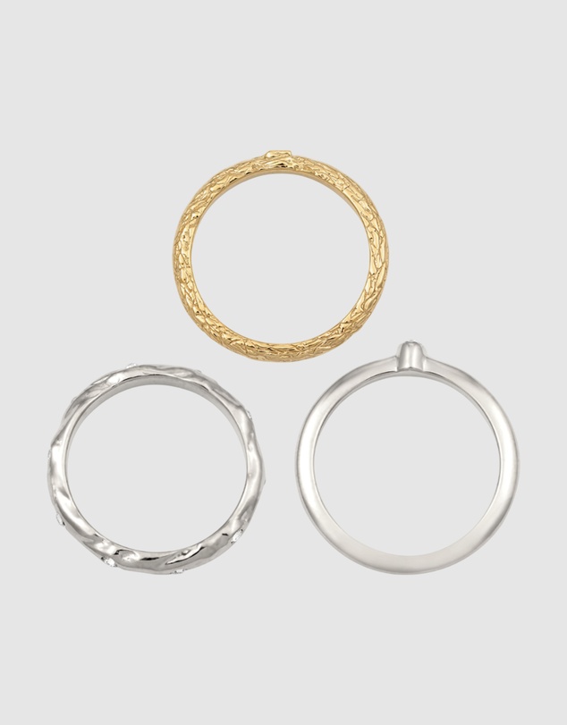 Elli Jewelry - Ring Set of 3 Bicolor Crystal 925 Sterling Silver