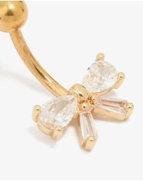 Lovisa - Gold Plated Titanium Cubic Zirconia Pear Bow Belly Bar