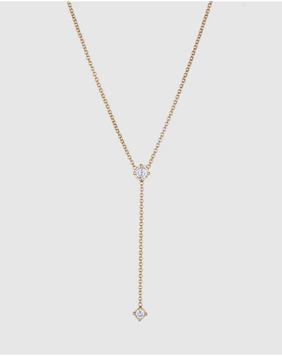 Elli Jewelry - Necklace Y with Zirconia 925 Sterling Silver Gold-plated