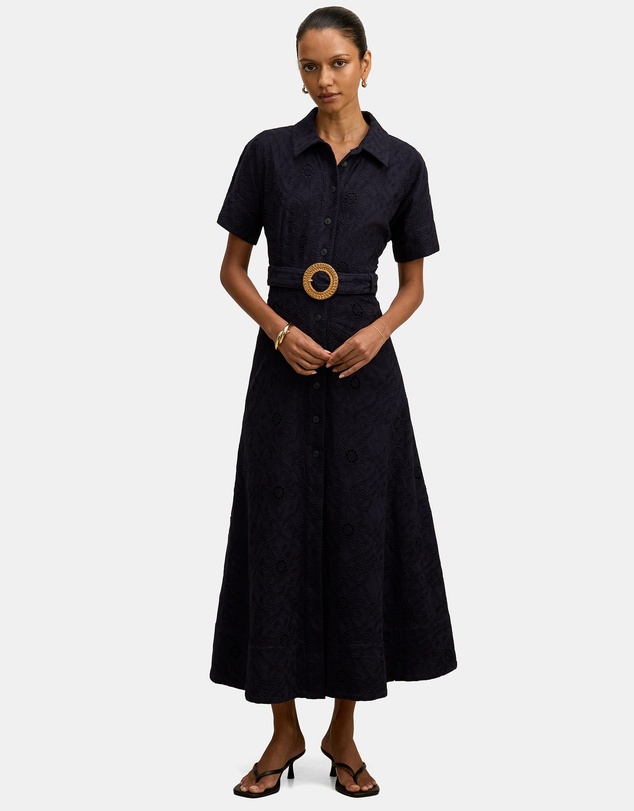 Forever New Petite - Valeria Petite Short Sleeves Broderie Midi Dress