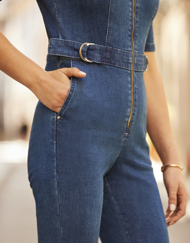 Sosandar - Denim Kick Flare Jumpsuit
