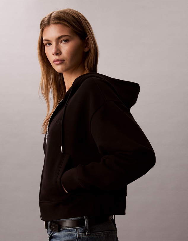 Calvin Klein Jeans - Cropped Monogram Zip-Up Hoodie