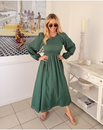 Esther & Co - Iolana Dress - Deep Green Long Sleeve