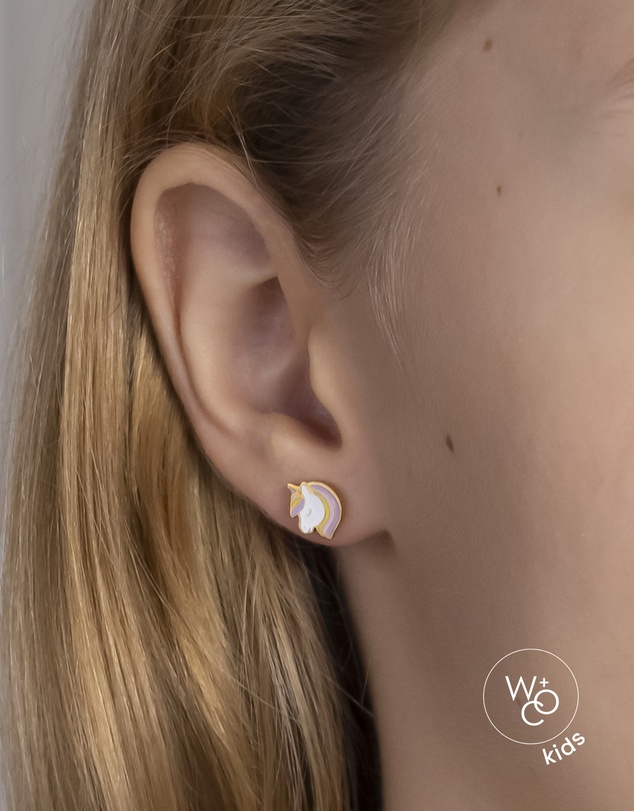 Wanderlust + Co - Unicorn Enamel Gold Flat Back Earrings