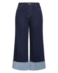 City Chic - Plus size Harley Fit Turn Up Wide Leg Crop Jean - dark wash