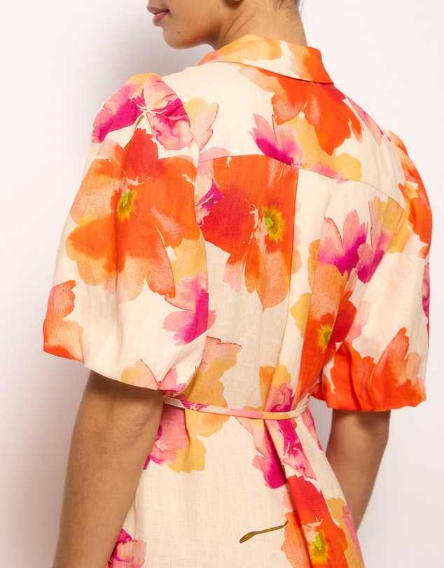 AERE - Linen Puff Sleeve Relaxed Shirt Dress