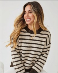 Esther & Co - Pollock Knit - Choc Stripe