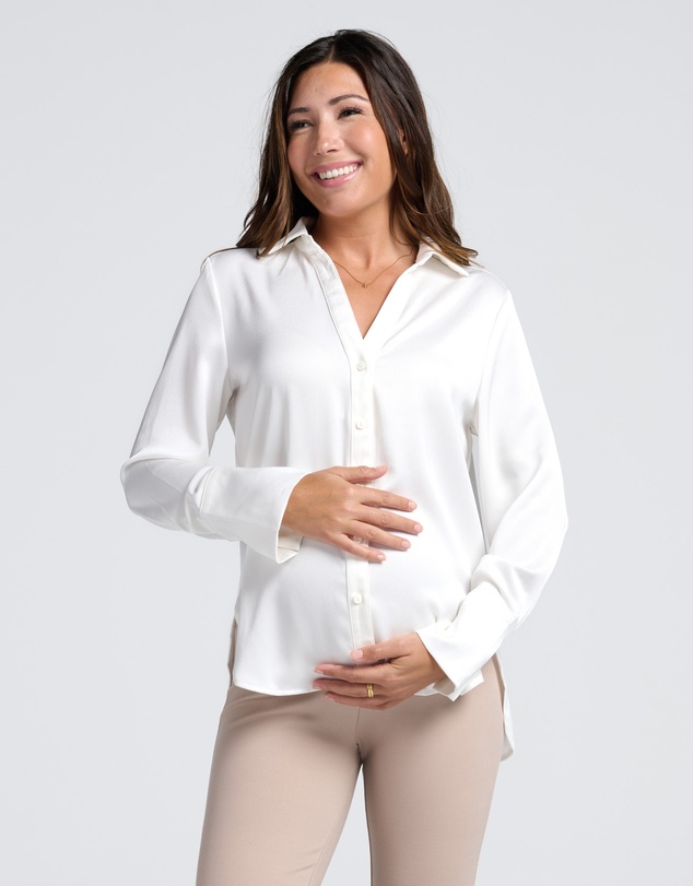Angel Maternity - Amelia White Maternity Acetate Shirt