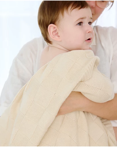 Living Textiles - Pram Knitted Blanket - Checkered Sand