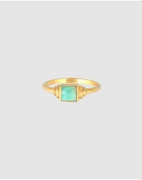Elli Jewelry - Ring Vintage Amazonite Gemstone Square in 925 Sterling Silver Gold Plated