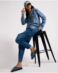 ONE TEASPOON - Isla Low Waist Drawstring Harem Denim Jeans - Blue Pasadena