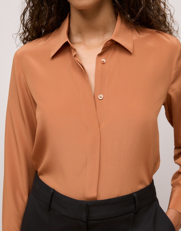 Trenery - Silk Concealed Placket Shirt in Sierra