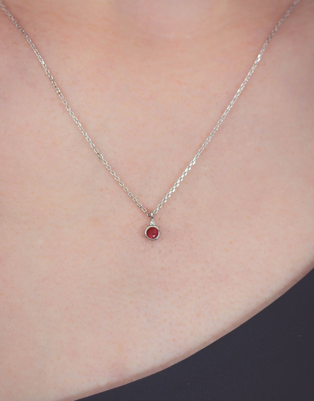 Georgini - Natural Ruby And Diamond July Silver Pendant