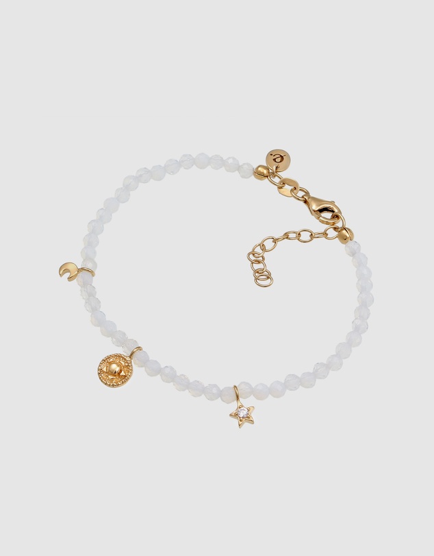 Elli Jewelry - Bracelet with Beads Star Moonstone and Zirconia 925 Sterling Silver Gold-plated
