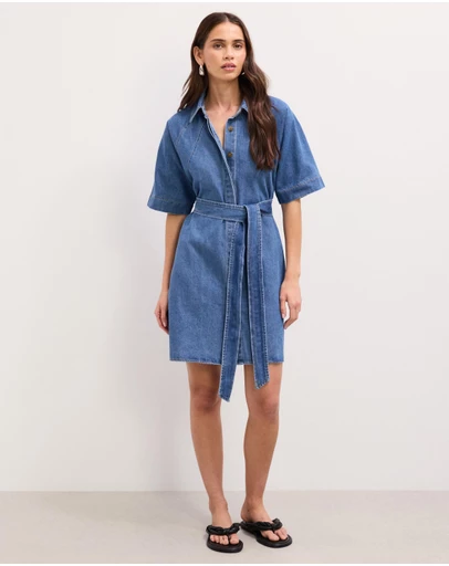 The Fated - Twila Chambray Mini Shirt Dress