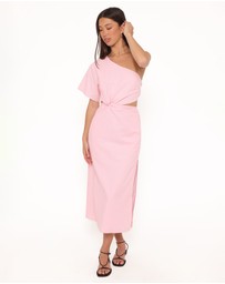 Petal & Pup - Samira One Shoulder Midi Dress - Pink