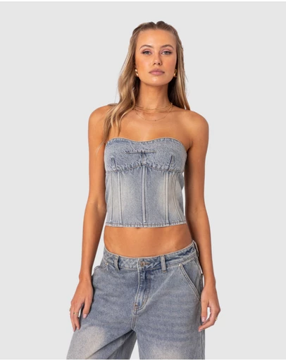 EDIKTED - Myla Washed Denim Corset