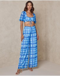 AERE - Tie Front Puff Sleeve Crop Top