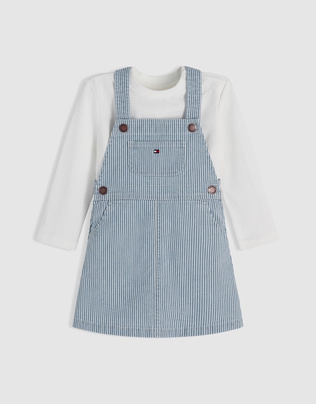 Tommy Hilfiger - Denim Stripe Dungaree Dress And T-Shirt Set - Babies