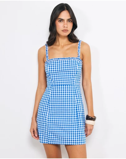AERE - Lila Cotton Gingham Frill Mini Dress