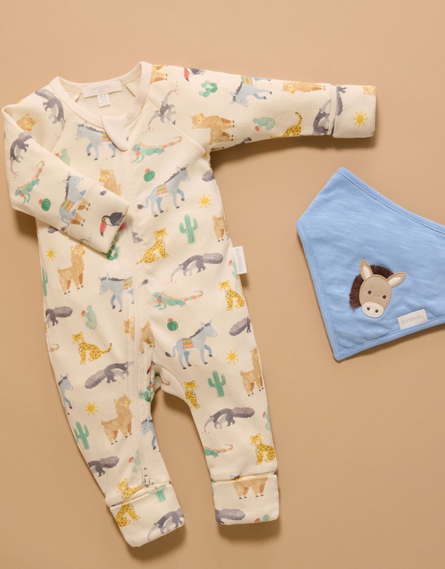Purebaby - Printed Zip Growsuit -Kids-Babies