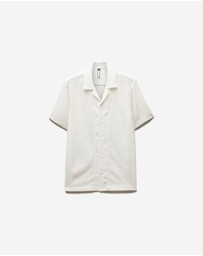 Calibre - Striped Open Knit Short Sleeve Shirt Natural