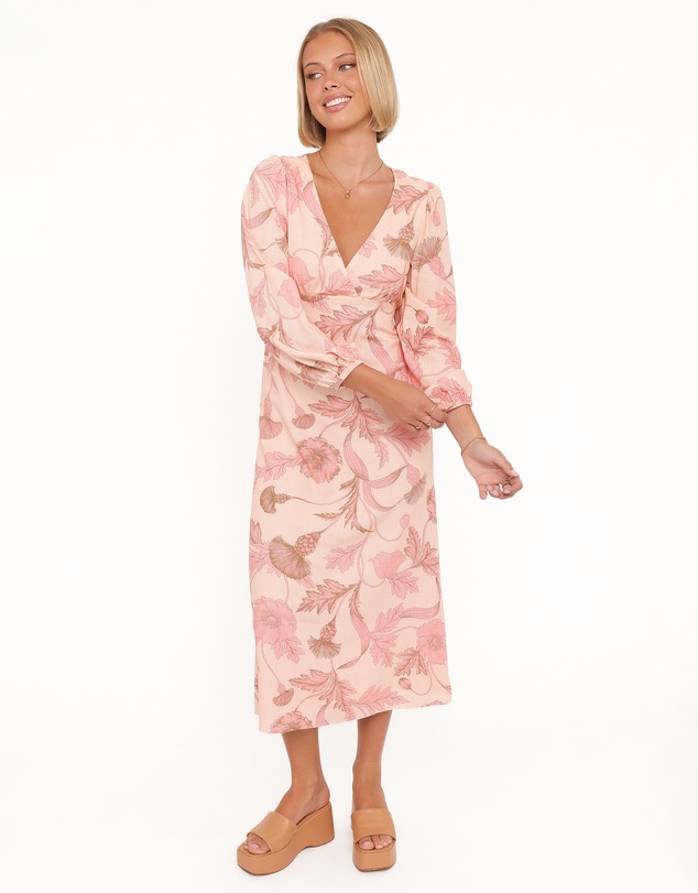 Petal & Pup - Kolby Long Sleeve Midi Dress - Pink Floral