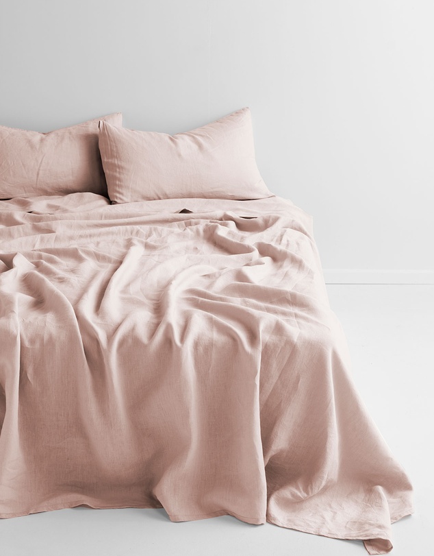 Aura Home - Evie Stonewash Organic Cotton Sheet Set in Blush Pink