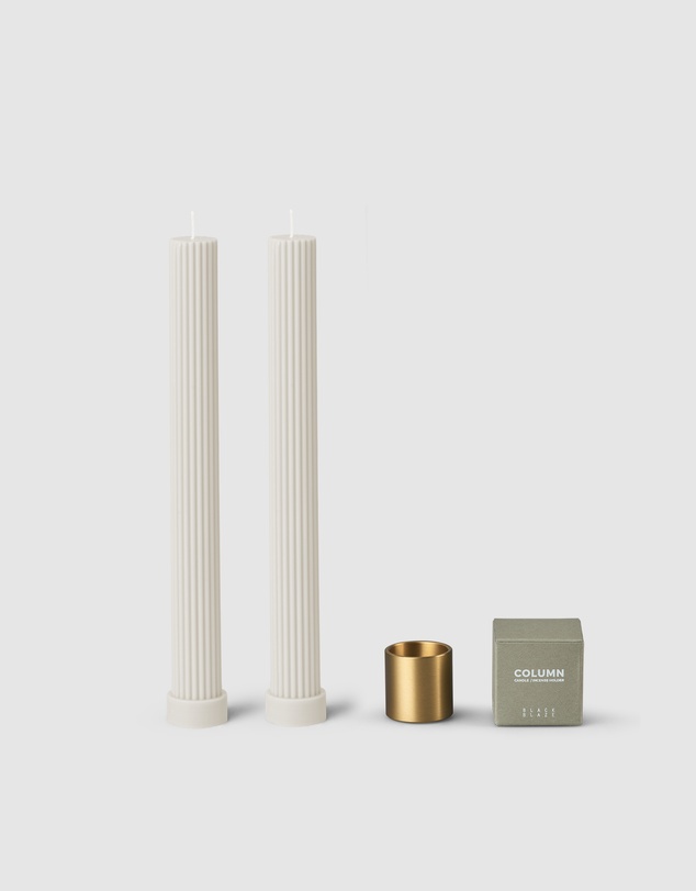 Black Blaze - Column Pillar Candle Duo With Brass Holder