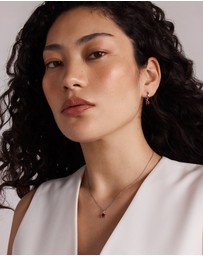 Michael Hill - Round Cut Red Created Ruby Gemstone Hoop Earrings and Pendant Necklace Set in Sterling Silver