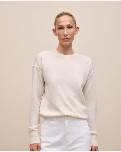 Trenery - Merino Cashmere Forward Shoulder Seam Crew in Oat