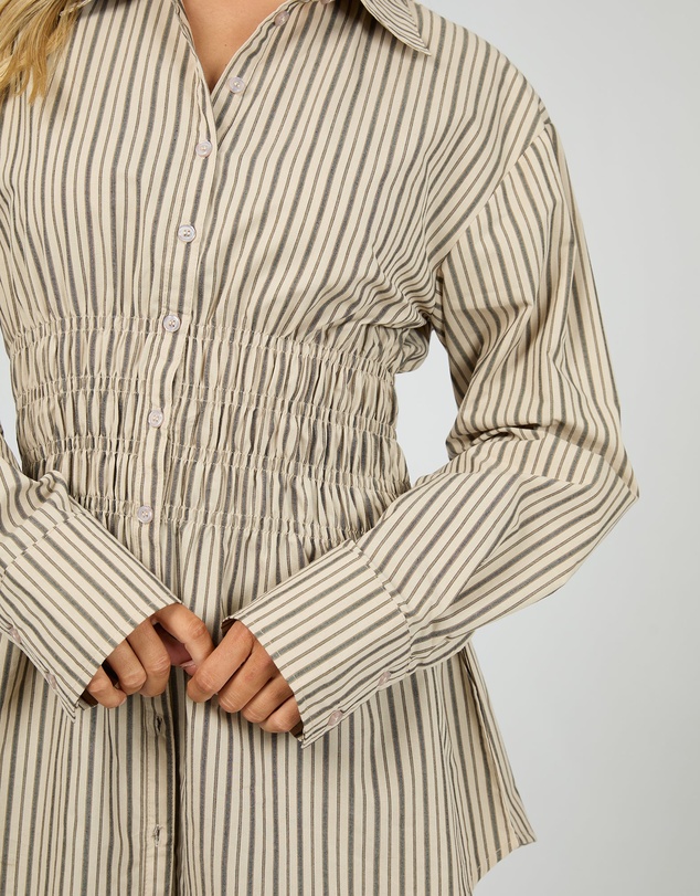 All About Eve - Aae Ruched Stripe Shirt Natural
