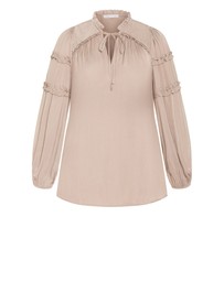 City Chic - Plus size Drama Queen Long Sleeve Shirt - stone