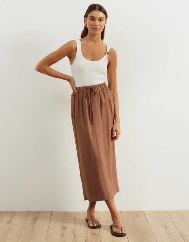 Atmos&Here - Tenley Linen Blend Midi Skirt