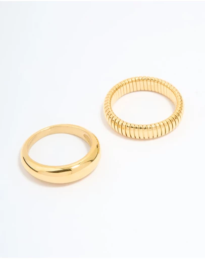 Lovisa - Waterproof Gold Plated Stainless Steel Ridge & Smooth Rings 2-Pack