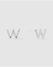 Wanderlust + Co - Alphabet Bubble Silver Stud Earrings - Letter W