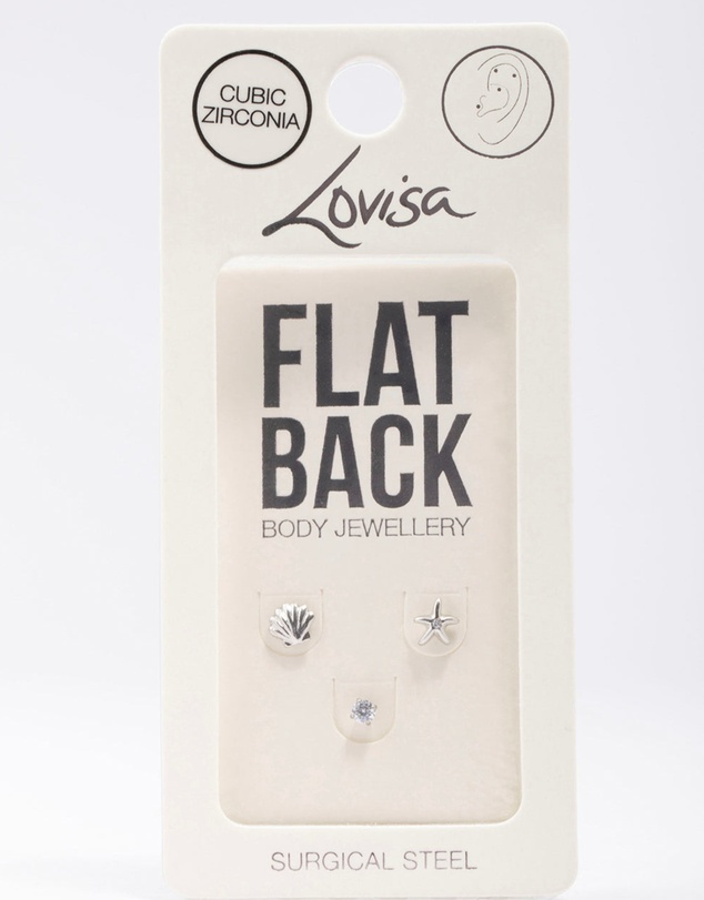 Lovisa - Surgical Steel Sea Shell Flat Back 3-Pack