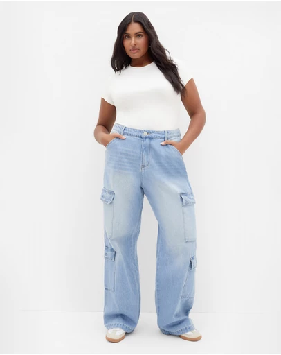 City Chic - Harley Fit Iona Cargo Wide Leg Short Jean