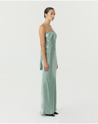 Third Form - Satin Tie Back Strapless Maxi Dress