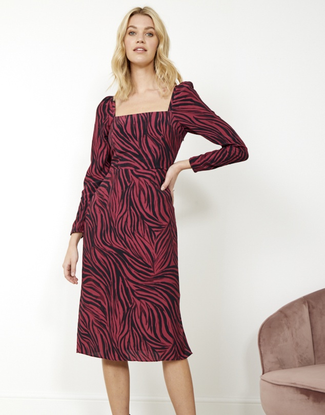Sosandar - Zebra Square Neck Midi Dress