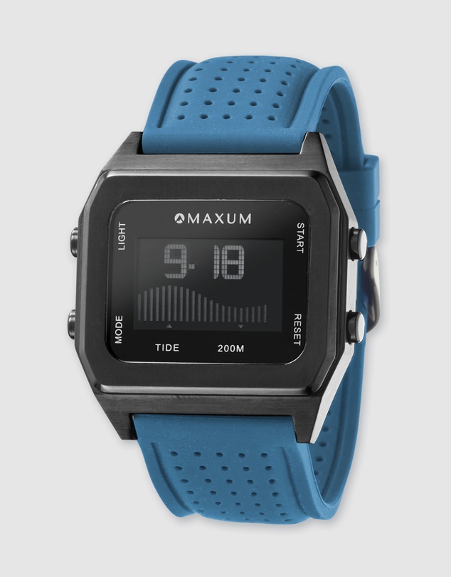 Maxum - Raglan Tide Watch – Black Case, Black Dial & Blue Silicone Strap
