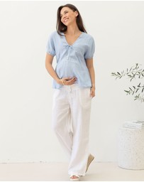 Angel Maternity - Brigitte Maternity Linen Blouse Top - Baby Blue